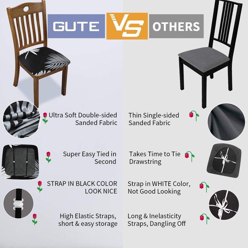 Gute Chair Seat Covers, Stretch Printed Chair Covers with Elastic Ties and Button, Removable Washable Dining Upholstered Chair Protector Seat Cushion Slipcovers for Dining Room, Office(Black) - Image 2
